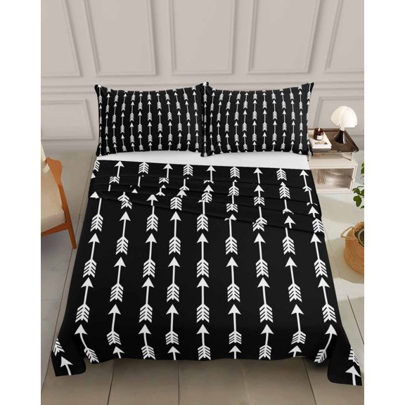 Bedding Flat Sheet - Hotel Quality Queen Top Sheet - Tribal Style Arrows Pattern Soft Breathable Microfiber Fabric Bed Top Sheet 1 Flat Sheet Only,Black Background