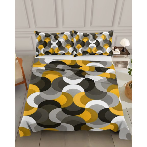 Bedding Flat Sheet - Hotel Quality California King Top Sheet - Geometric Black Yellow Gray Soft Breathable Microfiber Fabric Bed Top Sheet 1 Flat Sheet Only, Modern Abstract Art