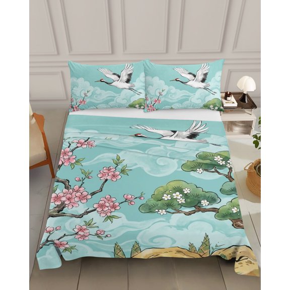 Bedding Flat Sheet- Hotel Quality California King Top Sheet - Japanese Cherry Blossoms Cranes Soft Breathable Microfiber Fabric Bed Top Sheet 1 Flat Sheet Only, Pineapple Clouds