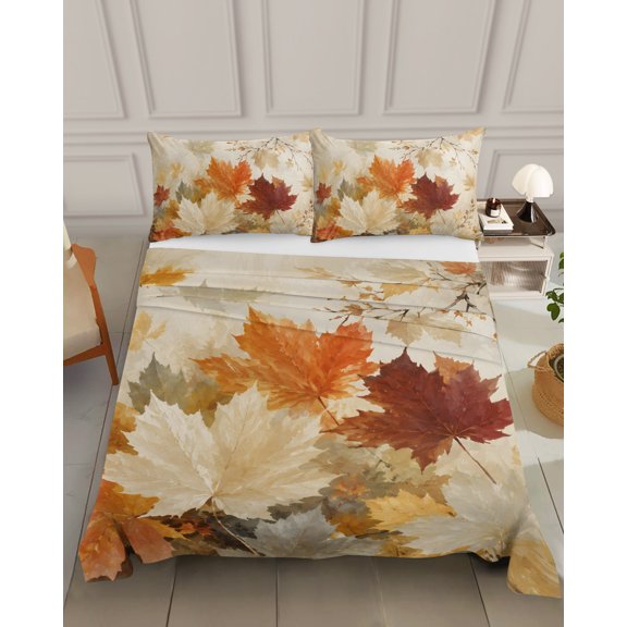 Bedding Flat Sheet - Hotel Quality California King Top Sheet - Thanksgiving Fall Maple Leaves Soft Breathable Microfiber Fabric Bed Top Sheet 1 Flat Sheet Only, Oil Style Autumn Leaf