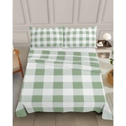 Bedding Flat Sheet&nbsp;- Hotel Quality King Top Sheet - Classic Sage Green White Lattice Soft Breathable Microfiber Fabric Bed Top Sheet 1 Flat Sheet Only, Buffalo Checker Plaid