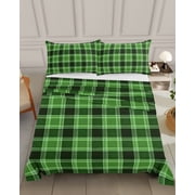 Bedding Flat Sheet&nbsp;- Hotel Quality King Top Sheet - Farm Green Dark Checker Plaid Soft Breathable Microfiber Fabric Bed Top Sheet 1 Flat Sheet Only, Rustic Buffalo Lattice