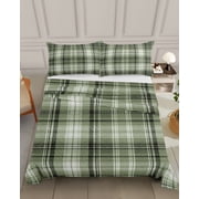 Bedding Flat Sheet&nbsp;- Hotel Quality King Top Sheet - Farmhouse Sage Green Checkered Soft Breathable Microfiber Fabric Bed Top Sheet 1 Flat Sheet Only, Country Buffalo Plaid Stripe