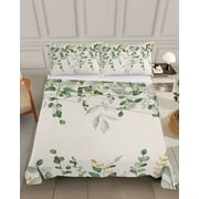 Bedding Flat Sheet&nbsp;- Hotel Quality King Top Sheet - Farmhouses Green Eucalyptus Leaves on Linen Soft Breathable Microfiber Fabric Bed Top Sheet 1 Flat Sheet Only, Spring Plants