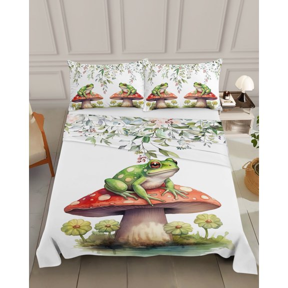 Bedding Flat Sheet - Hotel Quality Queen Top Sheet - Watercolor Frog on Mushroom Soft Breathable Microfiber Fabric Bed Top Sheet 1 Flat Sheet Only, Eucalyptus Leaf Floral on White