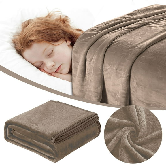 Bedding Fleece Blanket Queen Size Brown 300GSM Luxury Fuzzy Soft Anti-Static Microfiber Bed Blanket (59x39 Inches)