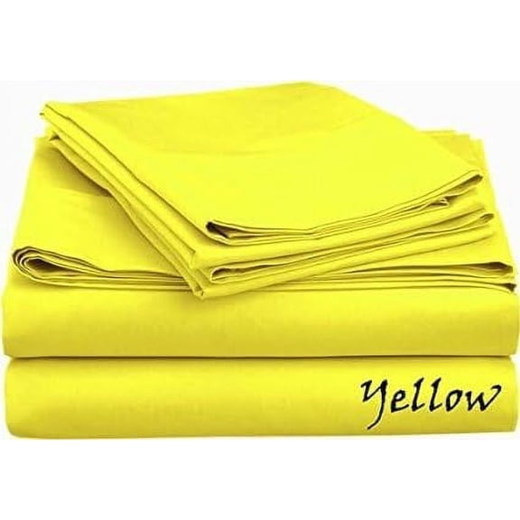 Bedding KM Linen King Sheet Set 1000 Thread Count Egyptian Cotton Yellow Solid 20 Inches Deep