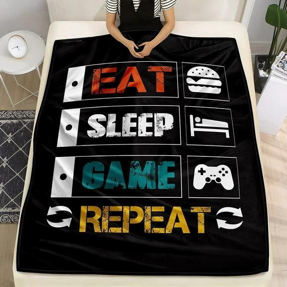 Bedding PS Gaming Blanket Fleece, Boy PS Eat Sleep Gamer Couch Sofa for for Boys Teens Video Game, 30x40in Fleece Blanket