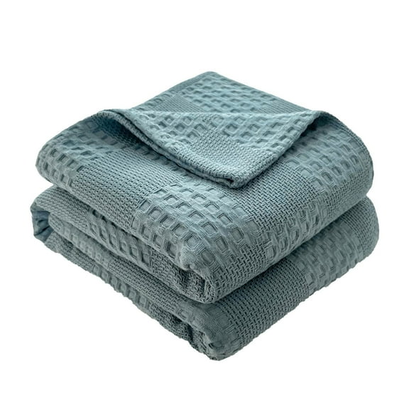 Bedding Pure Cotton Blanket Lightweight Warm Blanket,100% Cotton Bed Blanket, Breathable Bed Blanket Queen Size,Cotton Thermal Blankets Full Queen,for Layering Any Bed for All Season(Blue100x150cm)