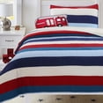 thumbnail image 1 of Bedding Quilt Set, Nautical Navy Blue Red Off-White Striped Cotton Reversible Coverlet, Bedspread Bedding Set for Bedroom, Guest Room, Home, Apartment, Dorm, Hotel, Twin - 2 Piece, 1 of 5