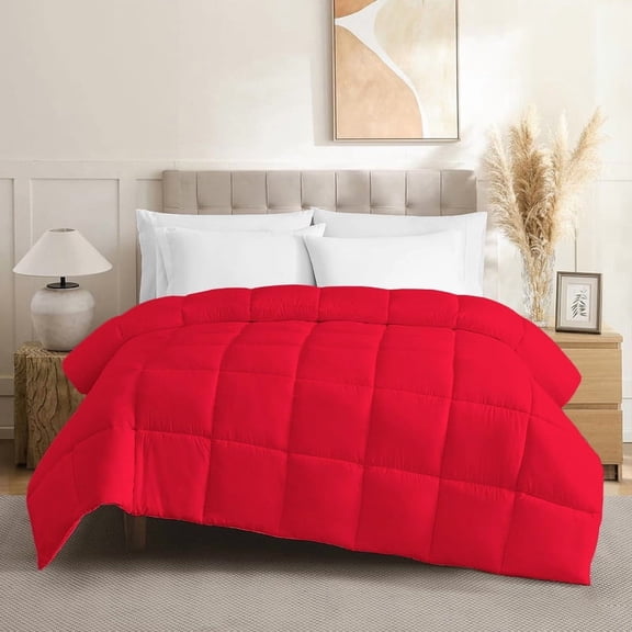 Bedding Season Pima Cotton 1 Pieces&nbsp;Comforter ( 1000 Thread Count ) - 500 GSM Box Pattern Quilt - (Queen 90" x 90", Red)