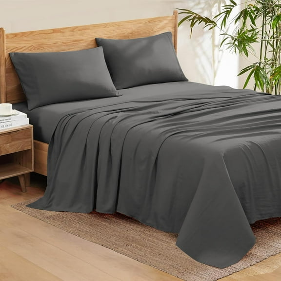 Bedding Series 600-Thread Count Soft Egyptian Cotton Luxurious 4-PCs Sheet Set Fits Easily Fit upto 19-24" Inch Deep Pockets Solid Pattern ( Twin, Dark Grey )