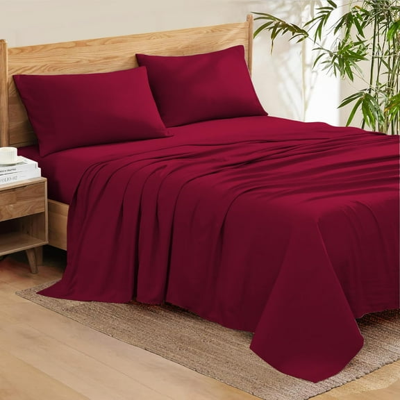 Bedding Series 600-Thread Count Soft Egyptian Cotton Luxurious 4-PCs Sheet Set Fits Easily Fit upto 25-30" Inch Deep Pockets Solid Pattern ( Twin, Burgundy )