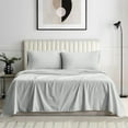 thumbnail image 1 of Bedding Series 600-Thread Count Soft Egyptian Cotton Luxurious 4-PCs Sheet Set Fits Easily Fit upto 25-30" Inch Deep Pockets Stripe Pattern ( Alaska King, Silver Grey ), 1 of 6