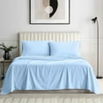 thumbnail image 1 of Bedding Series 600-Thread Count Soft Egyptian Cotton Luxurious 4-PCs Sheet Set Fits Easily Fit upto 25-30" Inch Deep Pockets Stripe Pattern ( California King, Light Blue ), 1 of 6