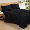 thumbnail image 1 of Bedding Series 600-Thread Count Soft Egyptian Cotton Luxurious 4-PCs Sheet Set Fits Easily Fit upto 6-8" Inch Deep Pockets Solid Pattern ( Alaska King, Black ), 1 of 6