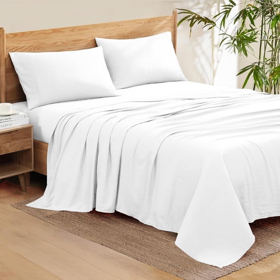 Bedding Series 600-Thread Count Soft Egyptian Cotton Luxurious 4-PCs Sheet Set Fits Easily Fit upto 6-8" Inch Deep Pockets Solid Pattern ( Alaska King, White )