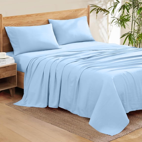 Bedding Series 600-Thread Count Soft Egyptian Cotton Luxurious 4-PCs Sheet Set Fits Easily Fit upto 9-12" Inch Deep Pockets Solid Pattern ( Grand King, Light Blue )