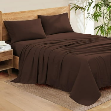 Bedding Series 600-Thread Count Soft Egyptian Cotton Luxurious 4-PCs Sheet Set Fits Easily Fit upto 9-12" Inch Deep Pockets Solid Pattern ( Twin XL, Chocolate )