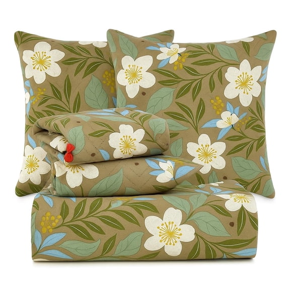 Bedding Set With 1 Pc Bedsheet, 2 Pc Cushion With Zip, 2 Pc Pillow Covers | 90 X 100 Inches, Light Green & White - Soft, Breathable, & Lightweight For All-Season Comfort