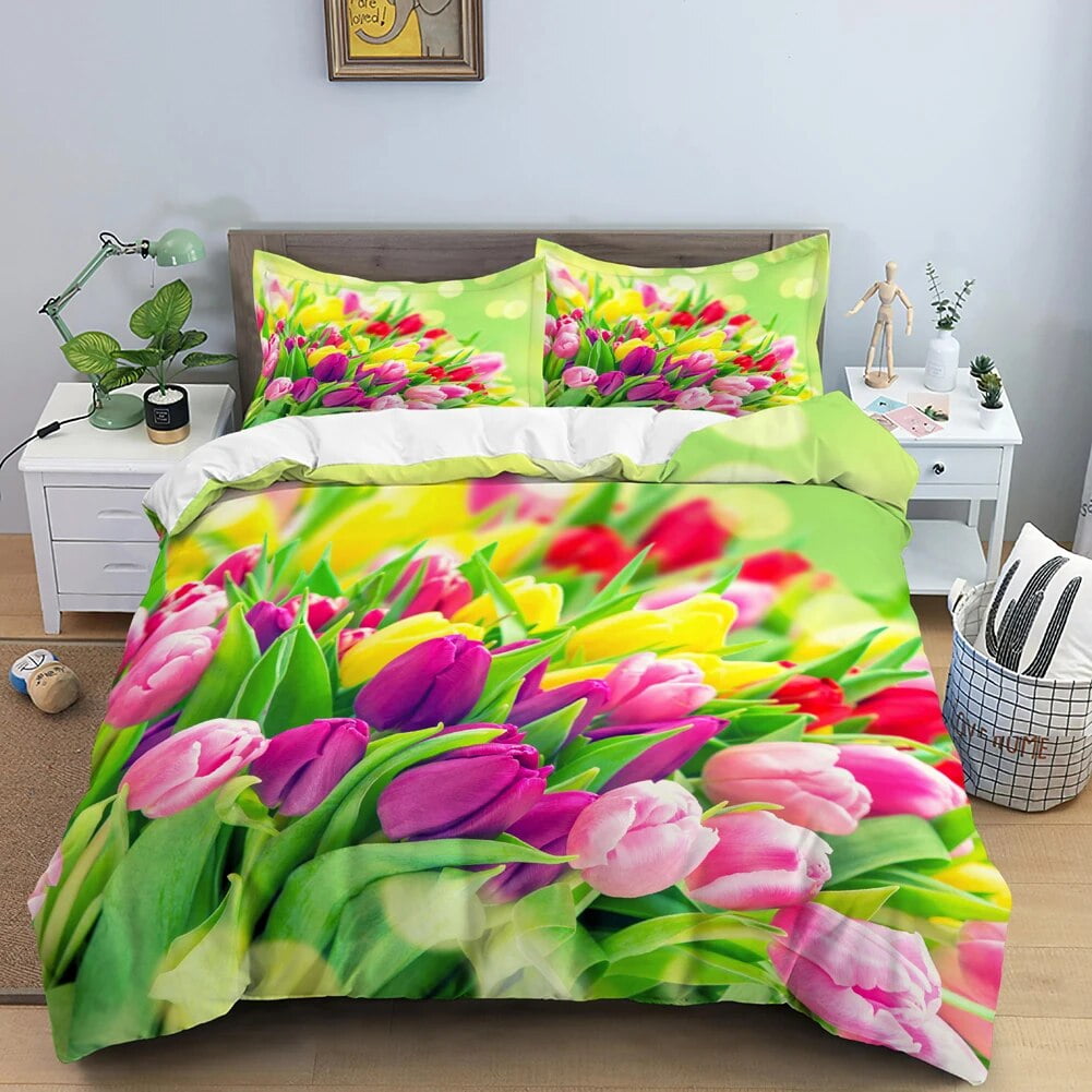 Bedding Set 3d Print Tulip Rose Print Duvet Cover Set Quilt Cover King 