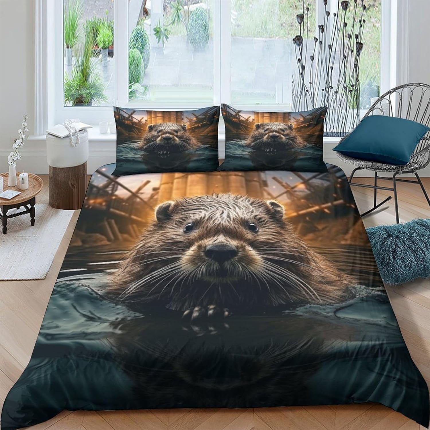 Bedding Set Beaver Comforter Cover 3D Print Animal Theme Duvet Cover