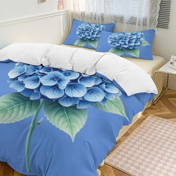 Bedding Set Blue Hydrangea Bloom Bat Duvet Cover Set Comforter Cover Ultra-Soft Polyester Quilt Cover