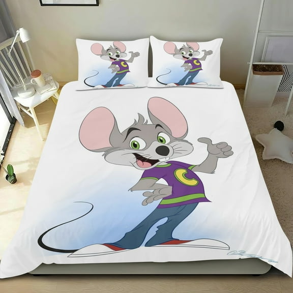Bedding Set For Chuck E Cheese Comforter Cover Set Cute Duvet Cover Sets Super Soft Teens Bedding Set Kids Bedroom Gifts,1 Duvet Cover with 2 Pillowcases Twin 3 Piece