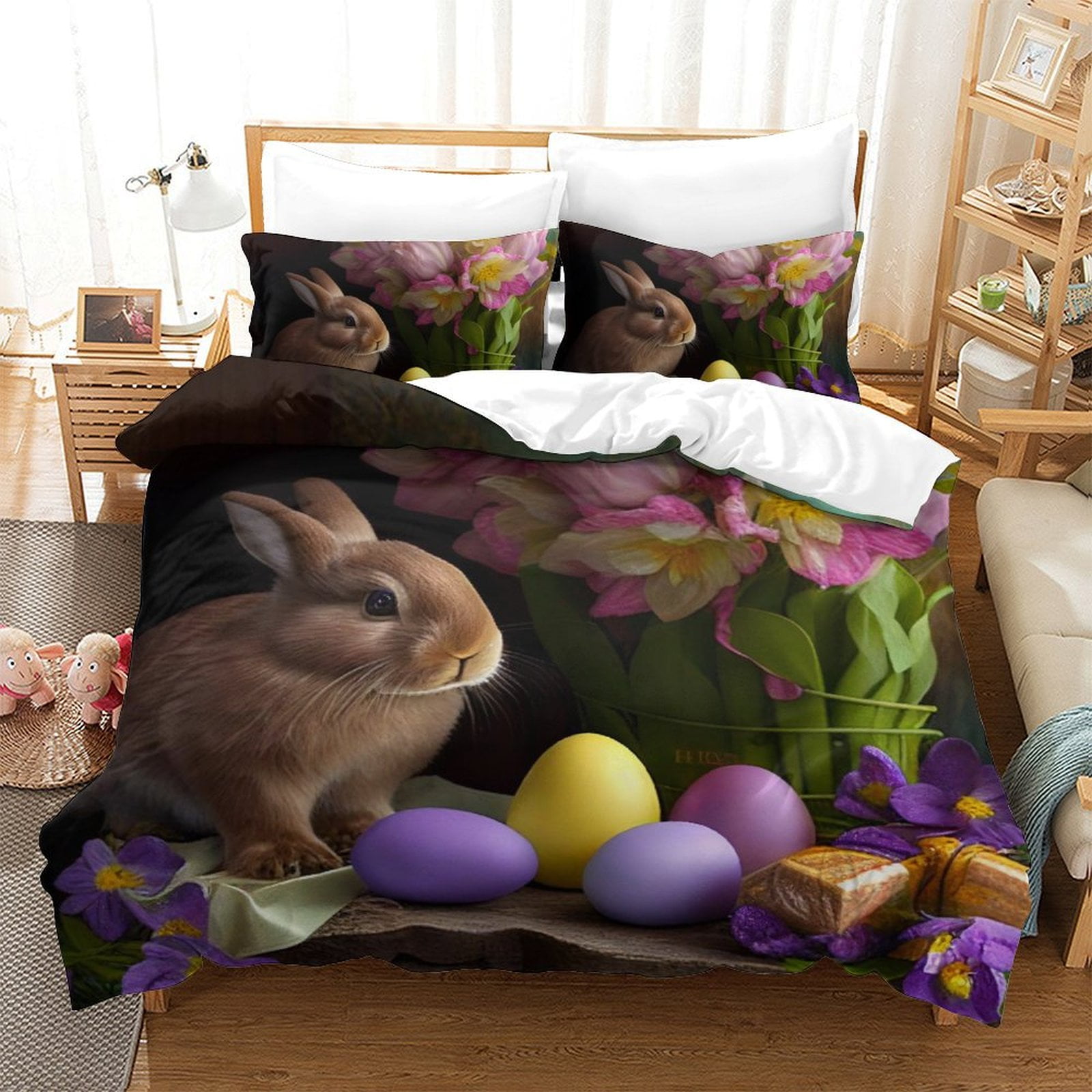 Bedding Set Cute Bunny Printed Comforter Cover Pillowcase Kids Adult