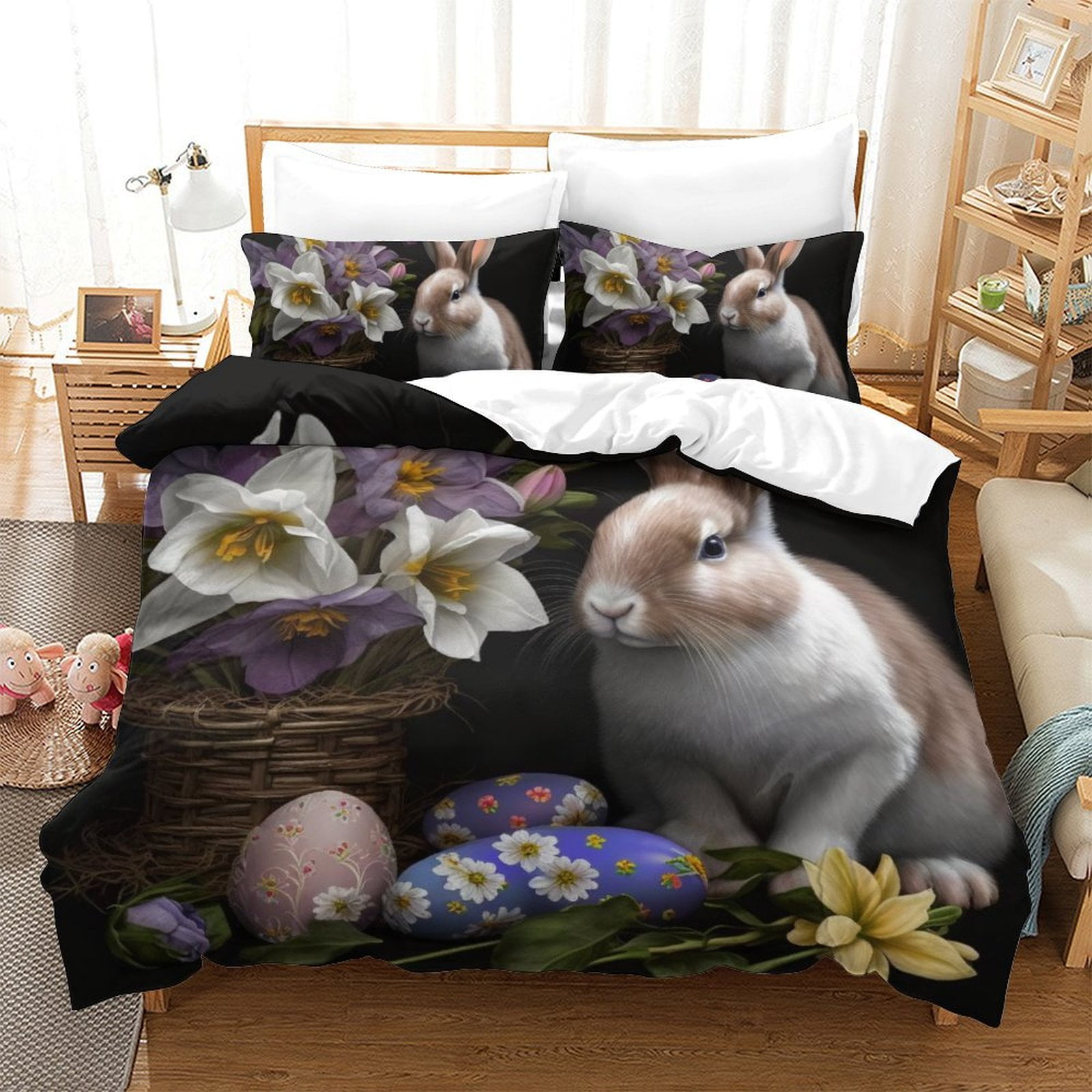 Bedding Set Cute Bunny Printed Comforter Cover Pillowcase Kids Adult ...