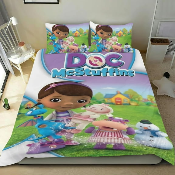 Bedding Set For Doc Mcstuffins Comforter Cover Set Cute Duvet Cover Sets Super Soft Teens Bedding Set Kids Bedroom Gifts,1 Duvet Cover with 2 Pillowcases Twin 3 Piece