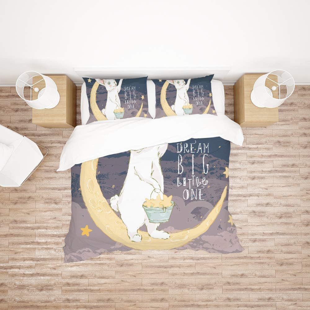 Bedding Set Duvet Cover Set Cute Hand Drawn Baby Bunny Rabbit Dream