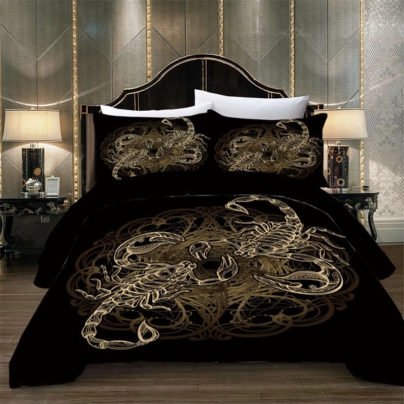 Bedding Set Home Bedding 3D Golden Scorpion Pattern Duvet Cover Set Bed Quilt Gift For Child Adults,King (90"x104")