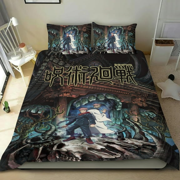 Bedding Set Jujutsu Kaisen Duvet Cover 3 Piece,Teens Comforter Cover Set Super Soft Duvet Cover with 2 Pillowcase Twin