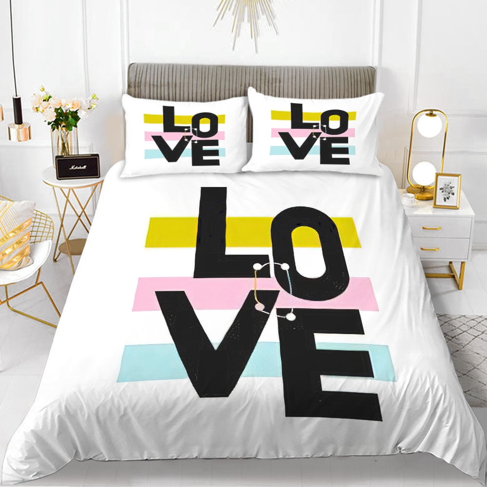 Bedding Set King Bedroom Comforter Cover Sets for Couples 3 Piece Black