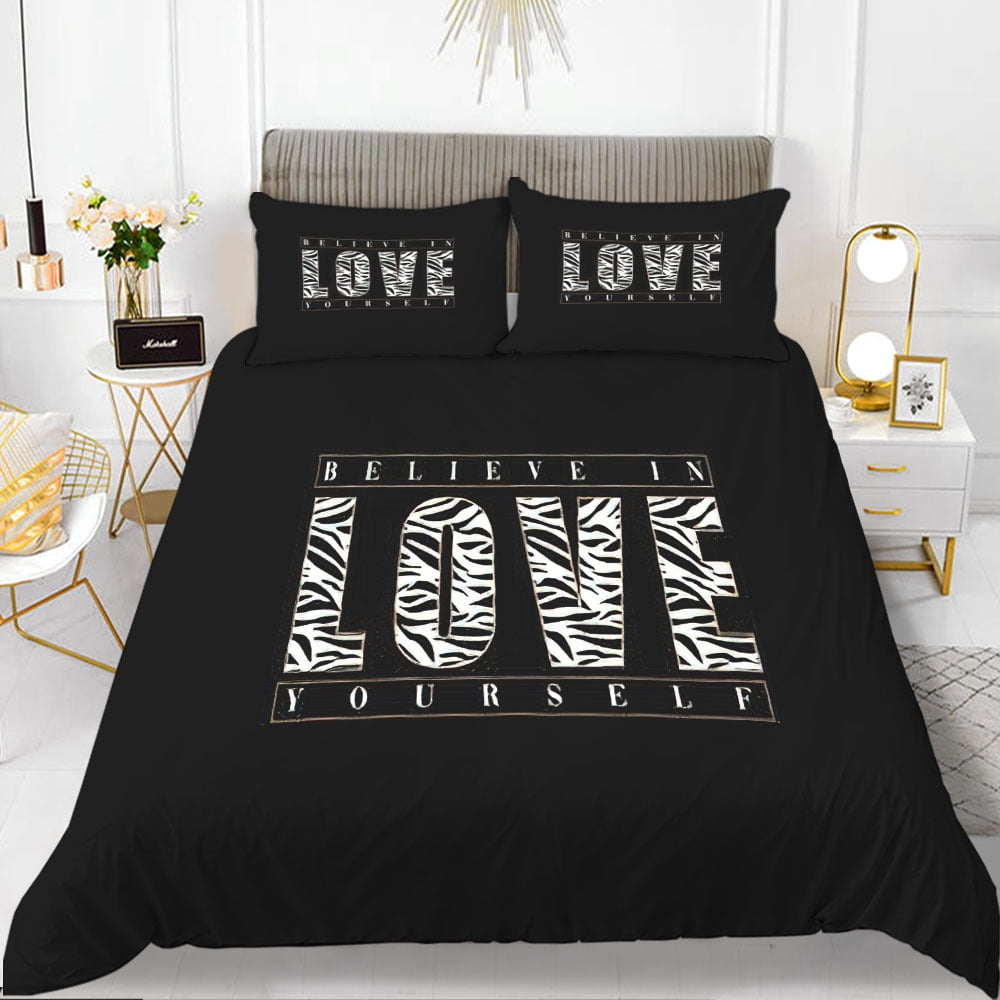 Bedding Set King Bedroom Comforter Cover Sets for Couples 3 Piece Black