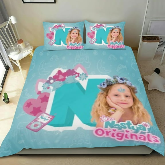 Bedding Set For Like Nastya Comforter Cover Set Cute Duvet Cover Sets Super Soft For Kids Teens Bedroom Gifts,1 Duvet Cover with 2 Pillowcases Twin 3 Piece