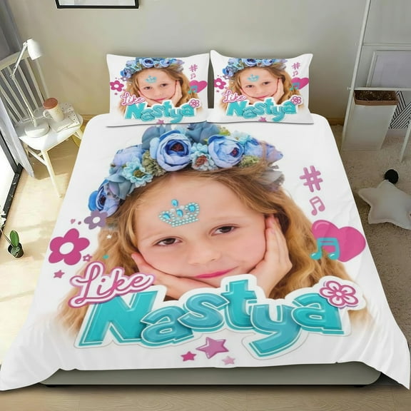 Bedding Set For Like Nastya Comforter Cover Set Cute Duvet Cover Sets Super Soft Teens Bedding Set Kids Bedroom Gifts,1 Duvet Cover with 2 Pillowcases Twin 3 Piece