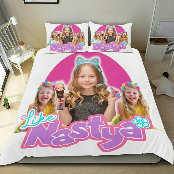 Bedding Set For Like Nastya Duvet Cover Sets Comforter Cover Set Cute Super Soft For Teens Kids Bedroom Gifts,1 Duvet Cover with 2 Pillowcases Twin 3 Piece