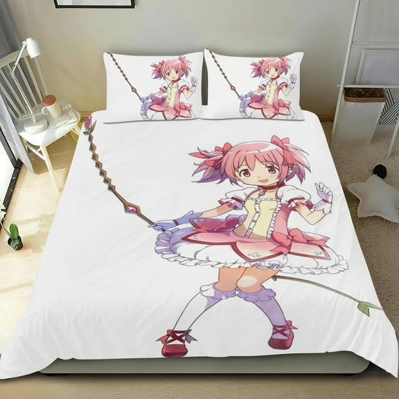 Bedding Set For Puella Magi Madoka Magica Comforter Cover Set Cute Duvet Cover Sets Super Soft For Teens Kids Bedroom Gifts,1 Duvet Cover with 2 Pillowcases Twin 3 Piece