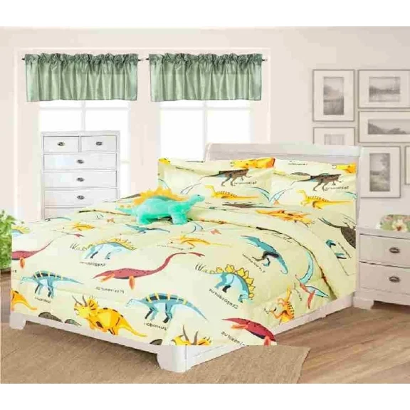Bedding Set Reversible Full Size 8-Piece Dinosaur Taupe Stegosaurus Bed in Bag Comforter with Plushie Toy Friend and Matching Sheet Set Bedroom Decor