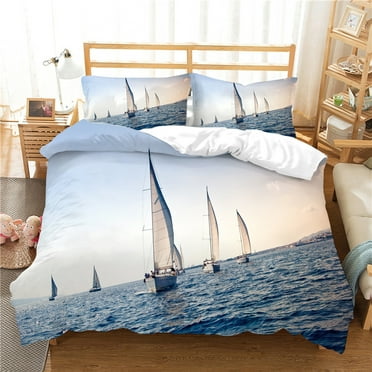 Bedding Set Sail Printing Duvet Covers Microfiber Home Textiles Bedspread with Pillowcase,King (90"x104")