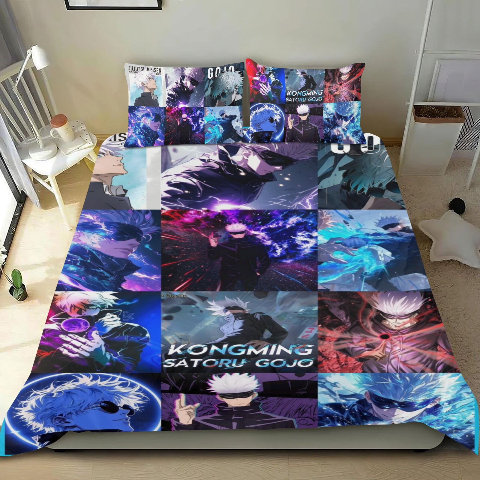 Bedding Set For Satoru Gojo Comforter Cover Set Cute Duvet Cover Sets Super Soft For Teens Kids Bedroom Gifts,1 Duvet Cover with 2 Pillowcases Full 3 Piece