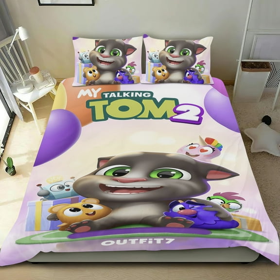 Bedding Set For Talking Tom Comforter Cover Set Cute Duvet Cover Sets Super Soft Teens Bedding Set Kids Bedroom Gifts,1 Duvet Cover with 2 Pillowcases Twin 3 Piece