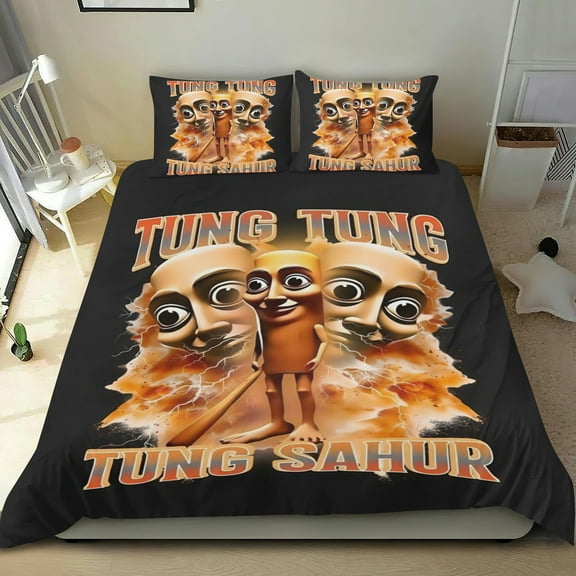 Bedding Set For Tung Tung Sahur Comforter Cover Set Cute Duvet Cover Sets Super Soft Teens Bedding Set Kids Bedroom Gifts,1 Duvet Cover with 2 Pillowcases Twin 3 Piece