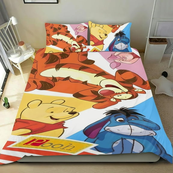Bedding Set For Winnie the Pooh Tigger Comforter Cover Set Cute Duvet Cover Sets Super Soft Teens Bedding Set Kids Bedroom Gifts,1 Duvet Cover with 2 Pillowcases Twin 3 Piece