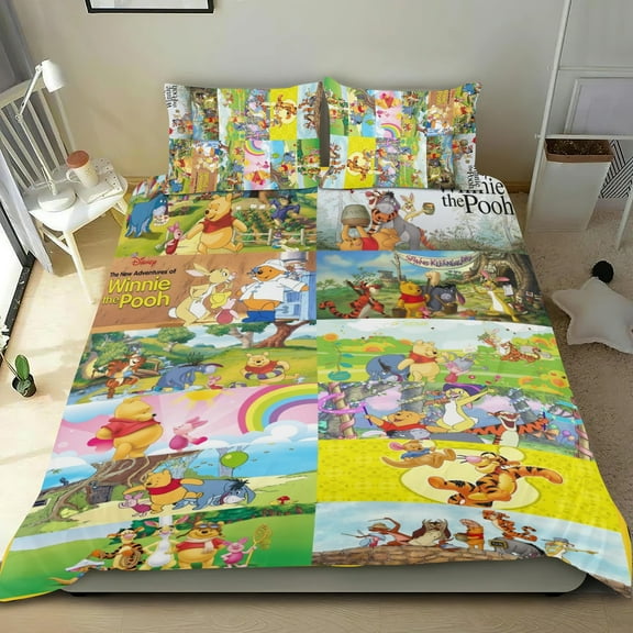 Bedding Set For Winnie-the-Pooh Comforter Cover Set Cute Duvet Cover Sets Super Soft Teens Bedding Set Kids Bedroom Gifts,1 Duvet Cover with 2 Pillowcases Twin 3 Piece