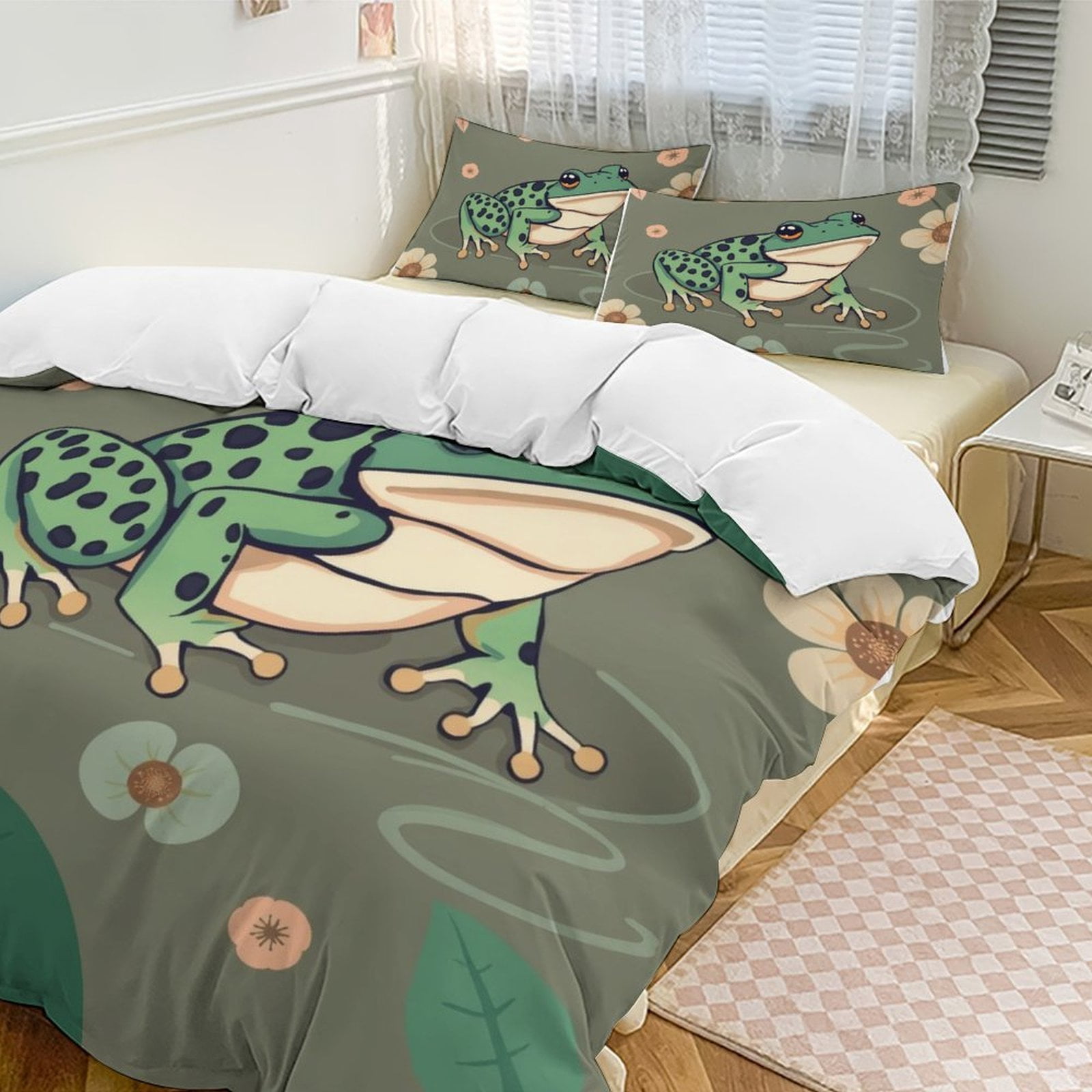 Bedding Set for Boys Women Men Modern Cartoon Frog Polyester Comforter