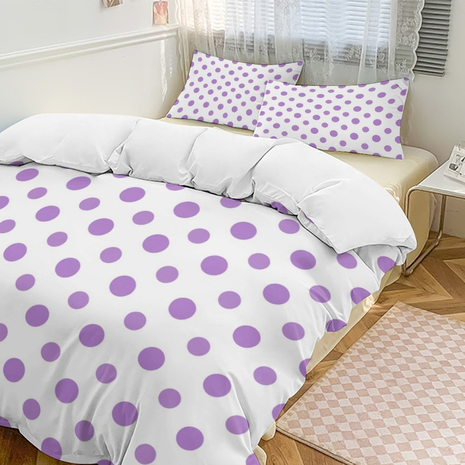 Bedding Set for Women Men Modern Purple Polka Dot Pattern Polyester
