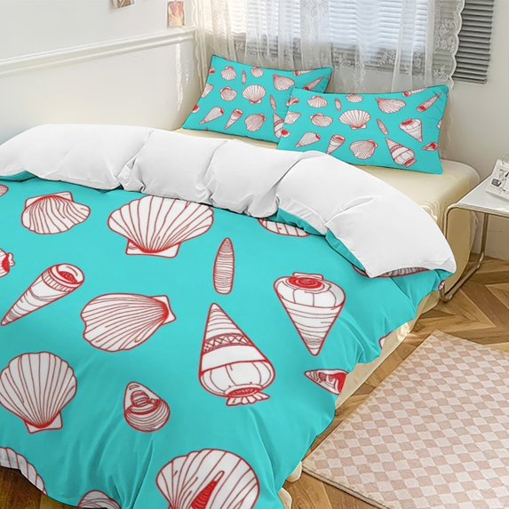 Bedding Set for Women Men Modern Sea Shells Pattern Polyester Comforter Set